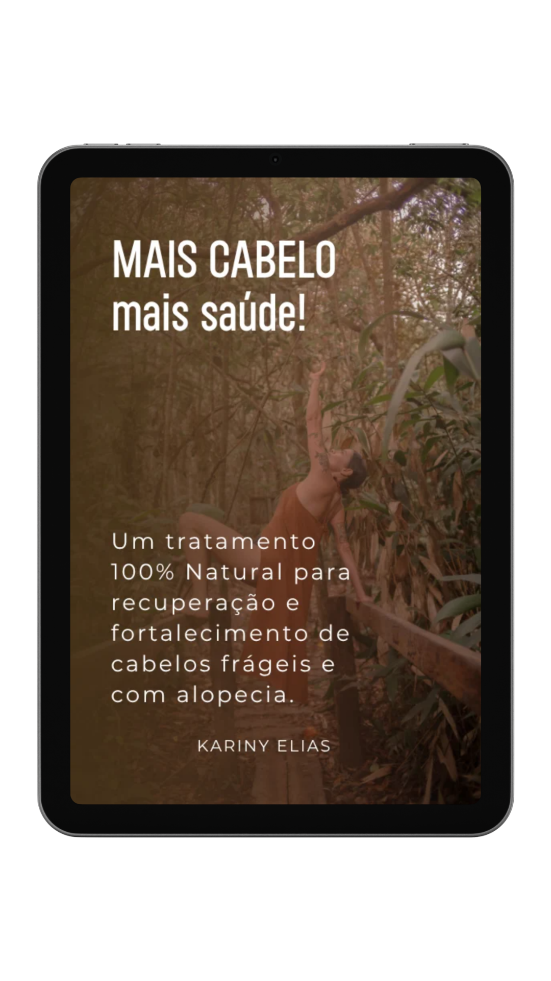 Mockup do E-book Mais Cabelo mais Saúde exibido em um tablet